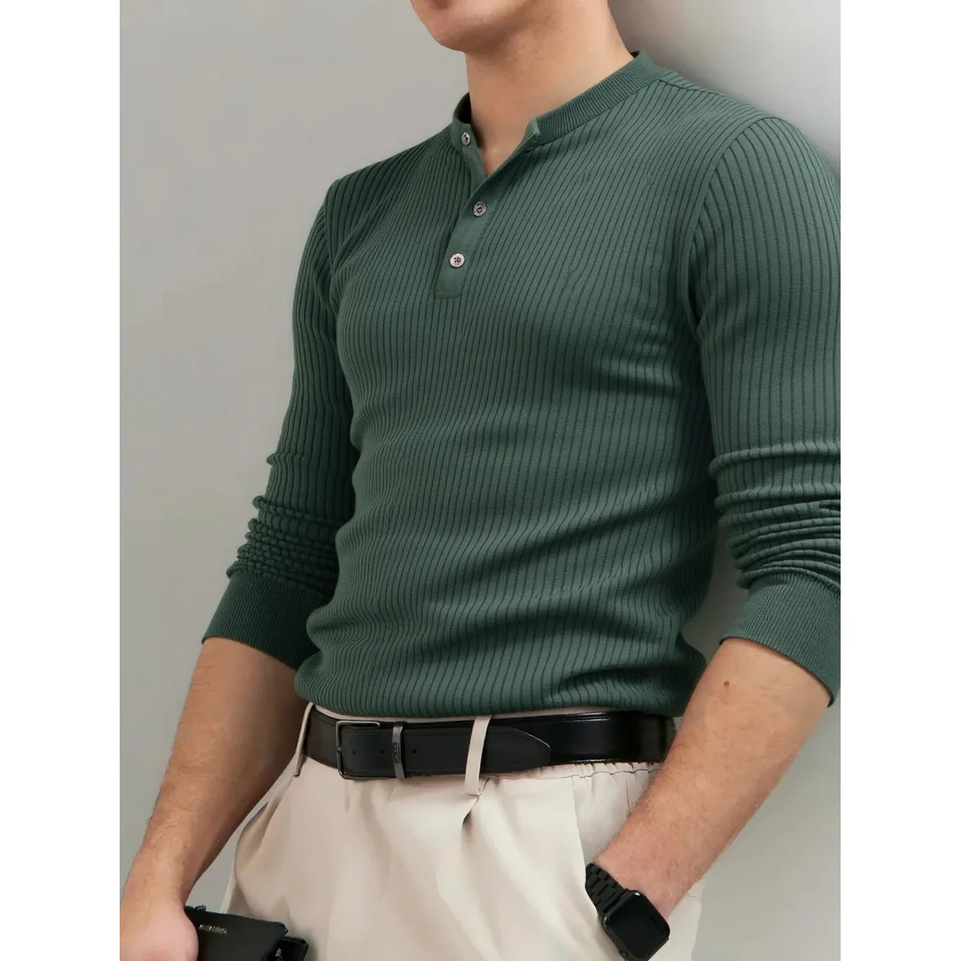 AIOPESON Button Placket Polo Shirt Men Ribbed Stripe Long Sleeve Contemporary Fit Minimalist Autumn Winter Premium Business Top AIOPESON Button Placket Polo Shirt Men Ribbed Stripe Long Sleeve Contemporary Fit Minimalist Autumn Winter Premium Business Top