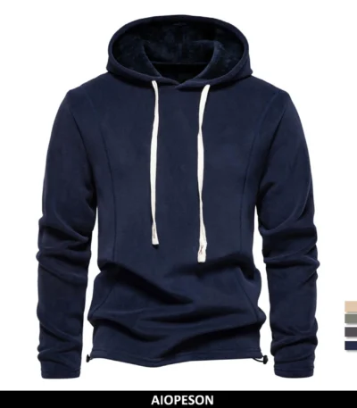 AIOPESON Mens Winter Solid Fleece Hoody High Quality Warm Casual Drawstring Hat Sweatshirt Soft Shell Hoodies for Men 1