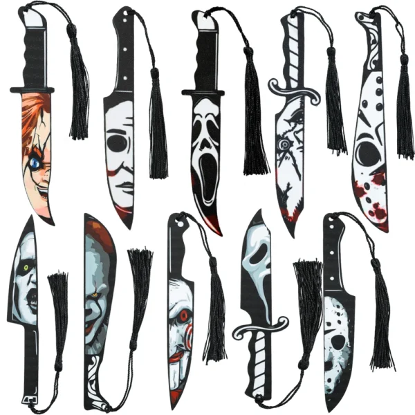 Horror Movie Character Knife Bookmark, Acrylic with Tassel, Horror Movie Fan’s Reading Accessory Bookmark Gift Study Stationery