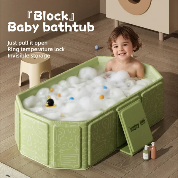 1PC green and white children’s portable thick folding bathtub, suitable for travel