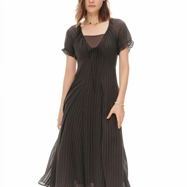DUSHU Women 2026 Summer New Lyocell Mulberry Silk Fake Two-Piece Dress U-Neck Pastel Tone Girly Style Figure-Friendly Multi-Size