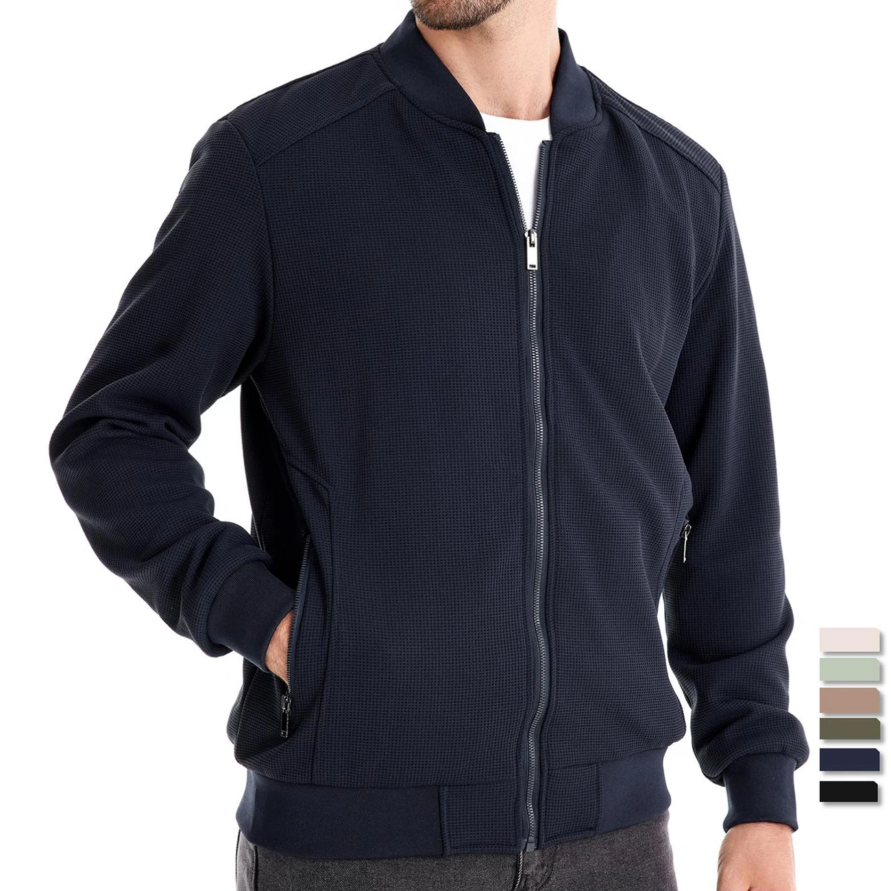 AIOPESON Mens Waffle Fleece Lined Bomber Jacket Autumn Winter Warm Casual Zipper Pocket Outwear Jackets and Coats for Men AIOPESON Mens Waffle Fleece Lined Bomber Jacket Autumn Winter Warm Casual Zipper Pocket Outwear Jackets and Coats for Men