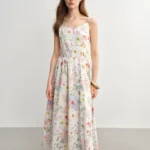 DUSHU 2025 Summer Women’s Floral Strappy Dress – Resort Style Slimming Silhouette Lightweight Flowy Midi for Beach Vacations