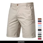 AIOPESON Summer 100% Cotton Solid Shorts Men High Quality Casual Business Social Elastic Waist Men Shorts 10 Colors Beach Shorts