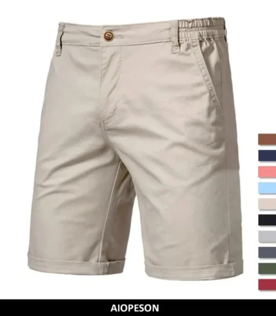 AIOPESON Summer 100% Cotton Solid Shorts Men High Quality Casual Business Social Elastic Waist Men Shorts 10 Colors Beach Shorts 1
