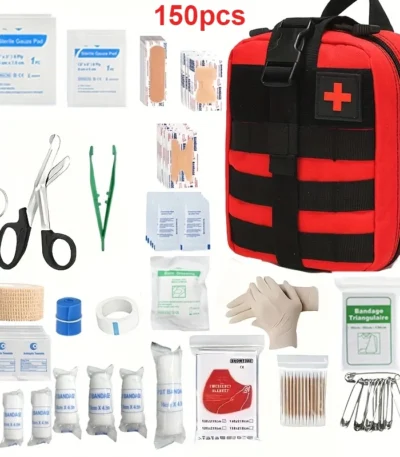 150pcs Portable First Aid Kit For Outdoor Adventures, Hiking, Car Traveling, And Camping (First Aid Kit Does Not Include Medicat 1