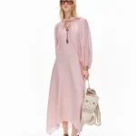DUSHU 2026 New Summer Women‘s Acetate Blend Cape Dress, Flowy Scarf Detail Cinch-Waist Two Piece Set for Quiet Luxury Summer