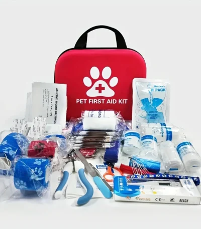 127 Compact Dog and Cat Travelling First Aid Kit with Emergency Supplies and Pet First Aid Manual for Hiking, Camping and Huntin 1
