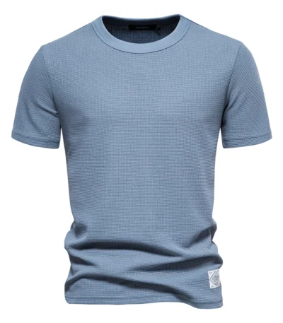 AIOPESON Solid Color Waffle T-shirts for Men Casual Brand Quality Short-sleeved Men's Tees New Summer Fashion Designer Tops Male 1