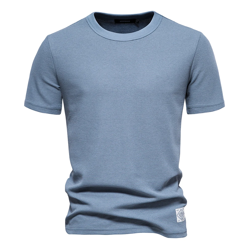 AIOPESON Solid Color Waffle T-shirts for Men Casual Brand Quality Short-sleeved Men’s Tees New Summer Fashion Designer Tops Male AIOPESON Solid Color Waffle T-shirts for Men Casual Brand Quality Short-sleeved Men’s Tees New Summer Fashion Designer Tops Male