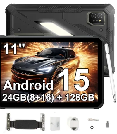 [No EU Charger] Blackview Active 7 11'' Rugged Tablet 24GB(8+16)+128GB MediaTek G81 Android 15 Night Version IPS 120Hz 10000mAh NFC Doke AI Night Vision & Camping Light 1