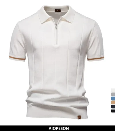 AIOPESON Men's Solid Color Sport Zipper Polo Shirt Athletic Social Polo Shirts for Men Office Slim Fit Polo 1