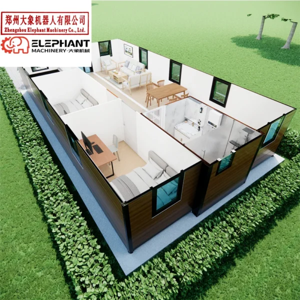 Expandable Container House for Small Houses: 3 Bedroom 40ft Model With Modern Prefabricated Design and Glass Features