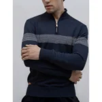 AIOPESON Men’s Zipper Sweater Striped Design Knitted Warm Half Zip Pullover Autumn Winter Outdoor Casual Sweatshirt Mens