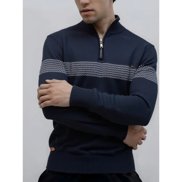 AIOPESON Men’s Zipper Sweater Striped Design Knitted Warm Half Zip Pullover Autumn Winter Outdoor Casual Sweatshirt Mens