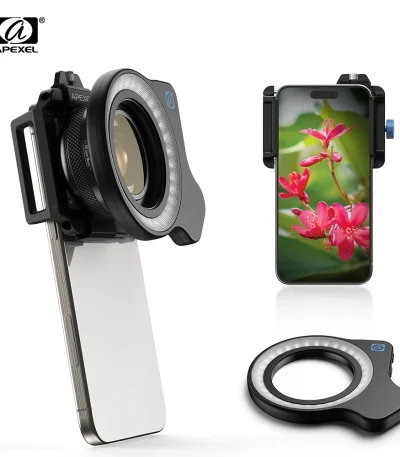 APEXEL LensLight with 37-52mm Adapter Ring Used for Camera and Phone Macro Photography, Mobile Phone Fill Light & Camera Light 1