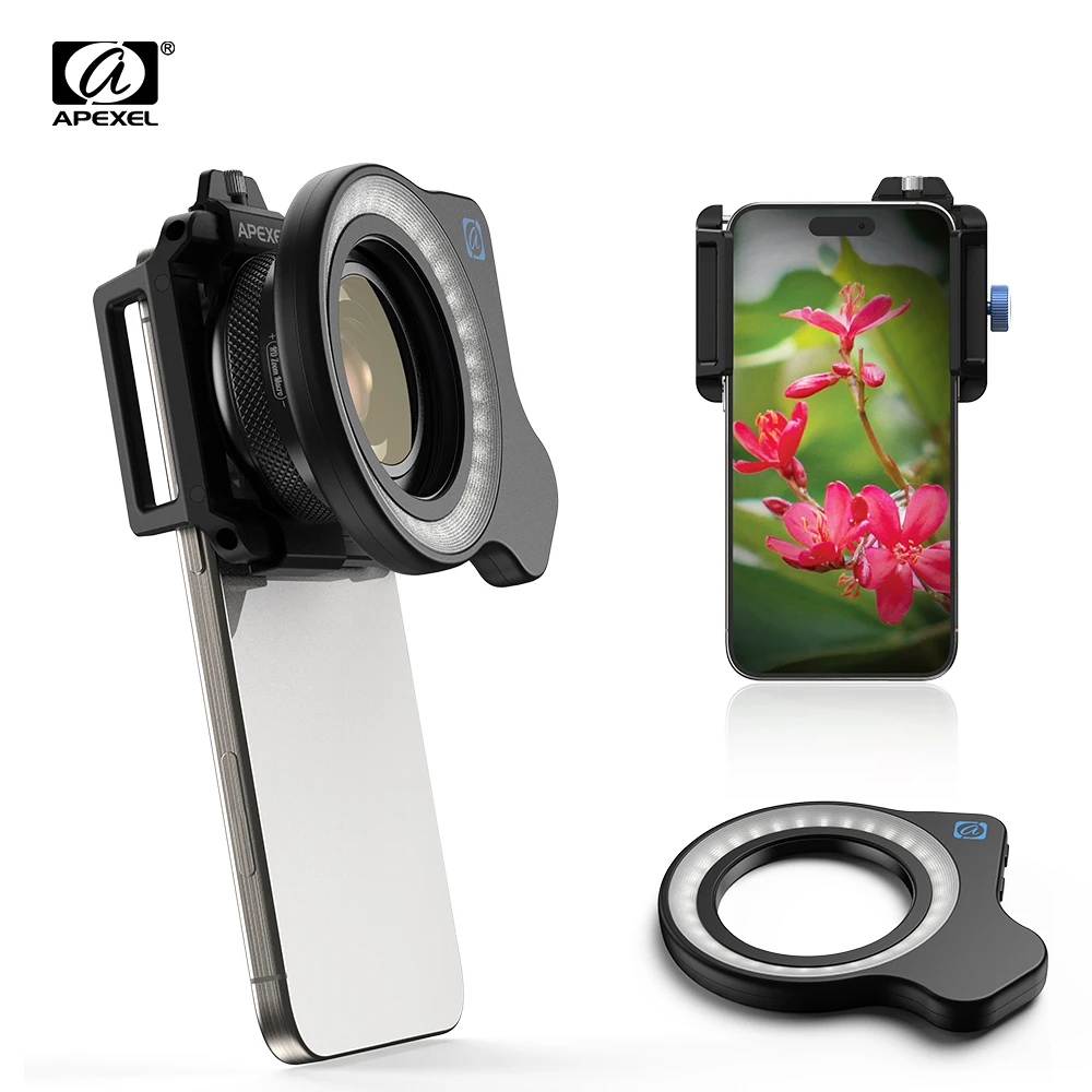 APEXEL LensLight with 37-52mm Adapter Ring Used for Camera and Phone Macro Photography, Mobile Phone Fill Light & Camera Light 1