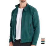 AIOPESON New Men’s Stand Collar Zip Suede Jacket Fashion Casual Business Faux Leather Trucker Jackets Coat for Men