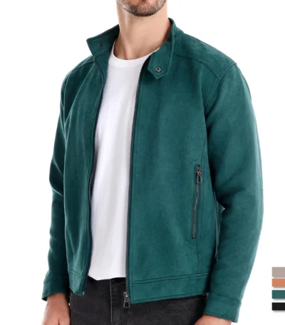 AIOPESON New Men's Stand Collar Zip Suede Jacket Fashion Casual Business Faux Leather Trucker Jackets Coat for Men 1