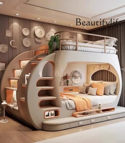 Youth whole house custom furniture tree house bed up and down bunk bed high and low personalized bed with lighting effect 1