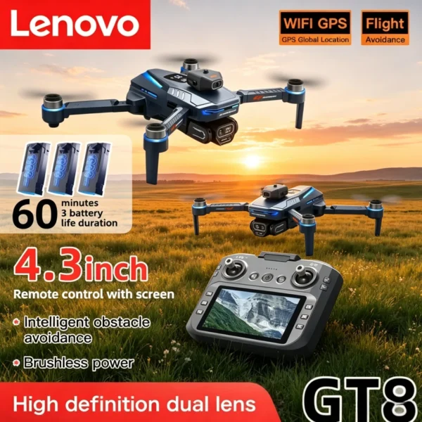 Lenovo GT8 Drone 4K 8K Professional Dual Camera GPS FPV Brushless Motor Optical Flow Hovering Folding Quadcopter RC Dron Toys
