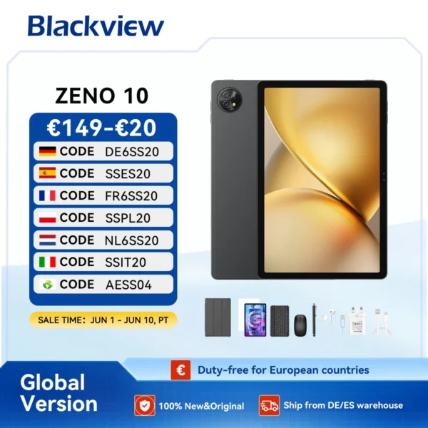 Blackview ZENO 10 5G AI Tablet,UNISOC T8200 Processor,11″ FHD+ 90Hz Display,8800mAh Battery,Quad Speakers Android 15 Pad PC