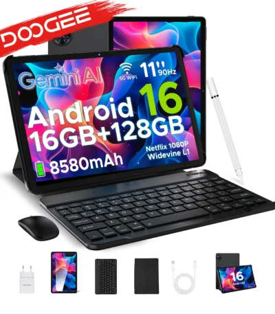 DOOGEE U11 tablet, Android 16, ultra-clear 11-inch 90Hz screen, 4 GB of RAM, 128 GB of ROM, 8580 mAh battery, dual speaker, supports Widevine L1 1