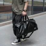 MATE ELAN Men Leather Travel Duffel Bag, Vintage Waterproof Bag with Shoe Pouch, Overnight Gym Sports Carry-On Weekend Tote Bag