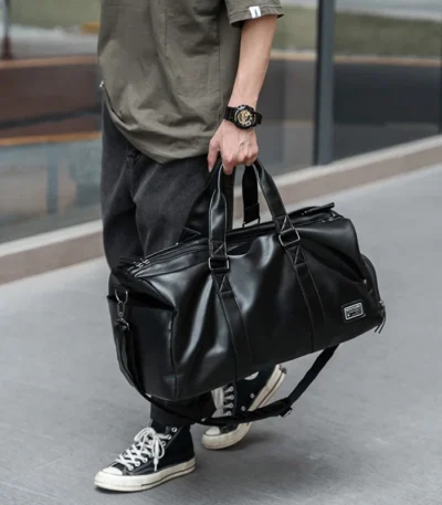 MATE ELAN Men Leather Travel Duffel Bag, Vintage Waterproof Bag with Shoe Pouch, Overnight Gym Sports Carry-On Weekend Tote Bag 1