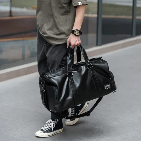 MATE ELAN Men Leather Travel Duffel Bag, Vintage Waterproof Bag with Shoe Pouch, Overnight Gym Sports Carry-On Weekend Tote Bag