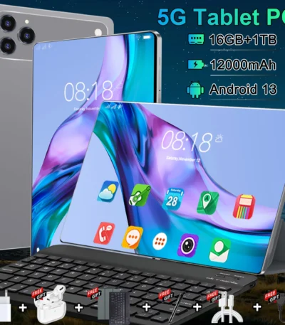 Global Upgraded Bestselling Touch Pad 10.36 Inch Run Android 13, Efficient 10-Core CPU Handle All Apps Freely, Generous 16GB Memory + 1TB ROM, Practical 12000mAh Long-Life Battery, Full Support 5G Dual SIM & Fast WiFi, Dual Cameras for Video Calls and Mov 1