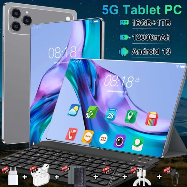 Global Upgraded Bestselling Touch Pad 10.36 Inch Run Android 13, Efficient 10-Core CPU Handle All Apps Freely, Generous 16GB Memory + 1TB ROM, Practical 12000mAh Long-Life Battery, Full Support 5G Dual SIM & Fast WiFi, Dual Cameras for Video Calls and Mov