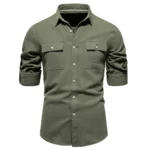 AIOPESON 100% Cotton Casual Men’s Shirts Solid Color Double Pockets Long Sleeve Shirts for Men New Spring Designer Clothing Men