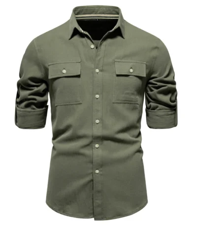 AIOPESON 100% Cotton Casual Men's Shirts Solid Color Double Pockets Long Sleeve Shirts for Men New Spring Designer Clothing Men 1