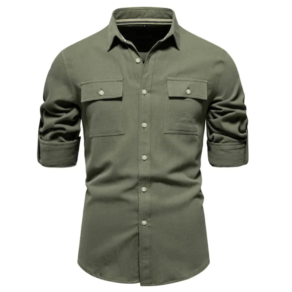 AIOPESON 100% Cotton Casual Men’s Shirts Solid Color Double Pockets Long Sleeve Shirts for Men New Spring Designer Clothing Men