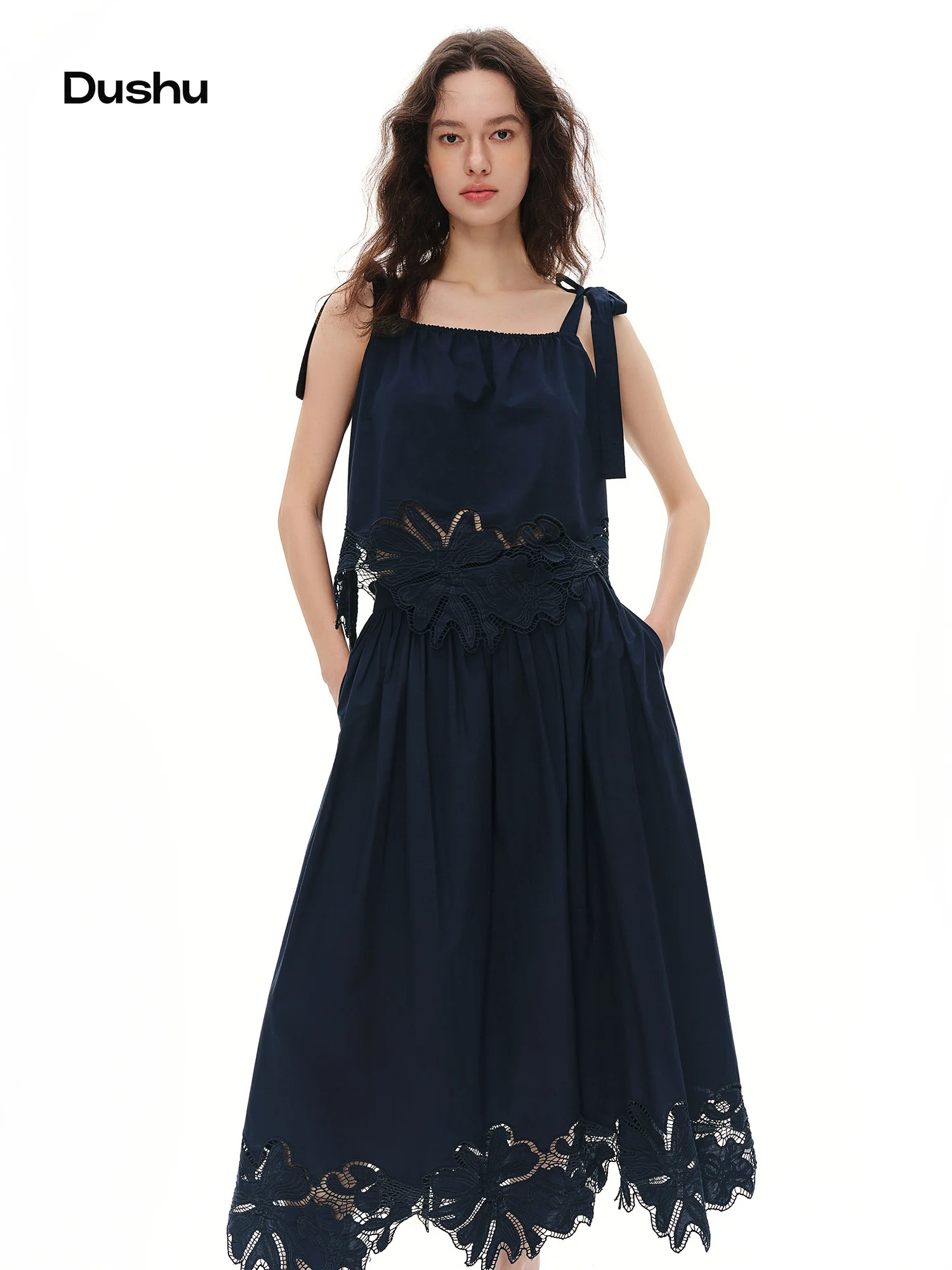 DUSHU 2026 Summer Women Floral Embroidered Two Piece Set Adjustable Straps Camisole Skirt Soft Dreamy Vacation Inclusive Size DUSHU 2026 Summer Women Floral Embroidered Two Piece Set Adjustable Straps Camisole Skirt Soft Dreamy Vacation Inclusive Size