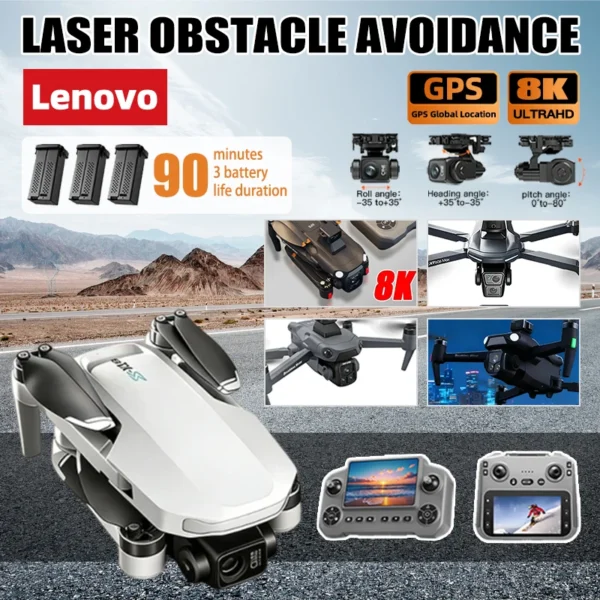 Lenovo  Drone GPS RC 8K Professional HD Aerial Photography Laser obstacle avoidance Aircraft Quadcopter Three-axis gimbal Dron