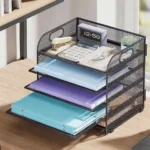Metal Mesh File Holder 5 Layers – Large Capacity Letter Tray Organizer – Easy Assembly Tool-Free – Desktop Document Storage Rack – Modern Study Office Accessory