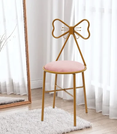Butterfly Bow Tie Vanity Chair Modern Vanity Stool Velvet Cushion Makeup Chair Metal Frame Butterfly Backrest Chair Dining Chair 1
