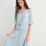 DUSHU Tassel Strap Embroidered Dress 2025 Summer New Arrival Midi Dress 25DS82898