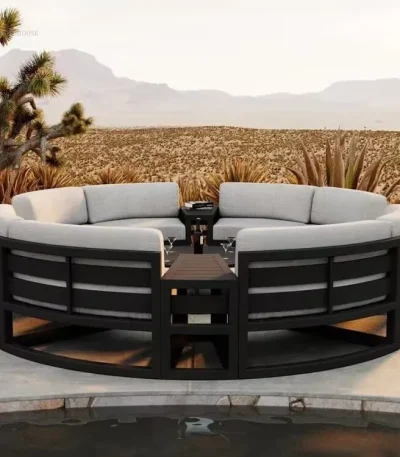 Outdoor Waterproof Sun Protection Garden Sofas Curved Outdoor Sofa Aluminum Alloy Courtyard Villa Reception Sofa Coffee Table Z