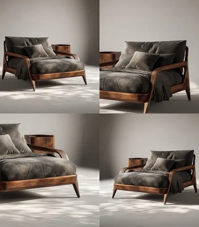 Italian Minimalist North American Black Walnut Sofa Chair Modern Simple Fabric Lounge Chair Single Relax Chair