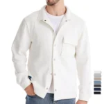 AIOPESON Mens Waffle Fleece Lined Thick Warm Pocket Jacket Button Up Stand Collar Outwear Winter Jackets Coats for Men