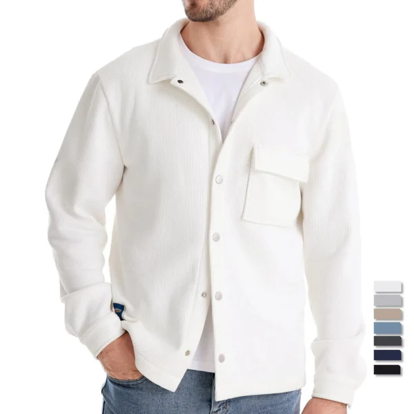 AIOPESON Mens Waffle Fleece Lined Thick Warm Pocket Jacket Button Up Stand Collar Outwear Winter Jackets Coats for Men
