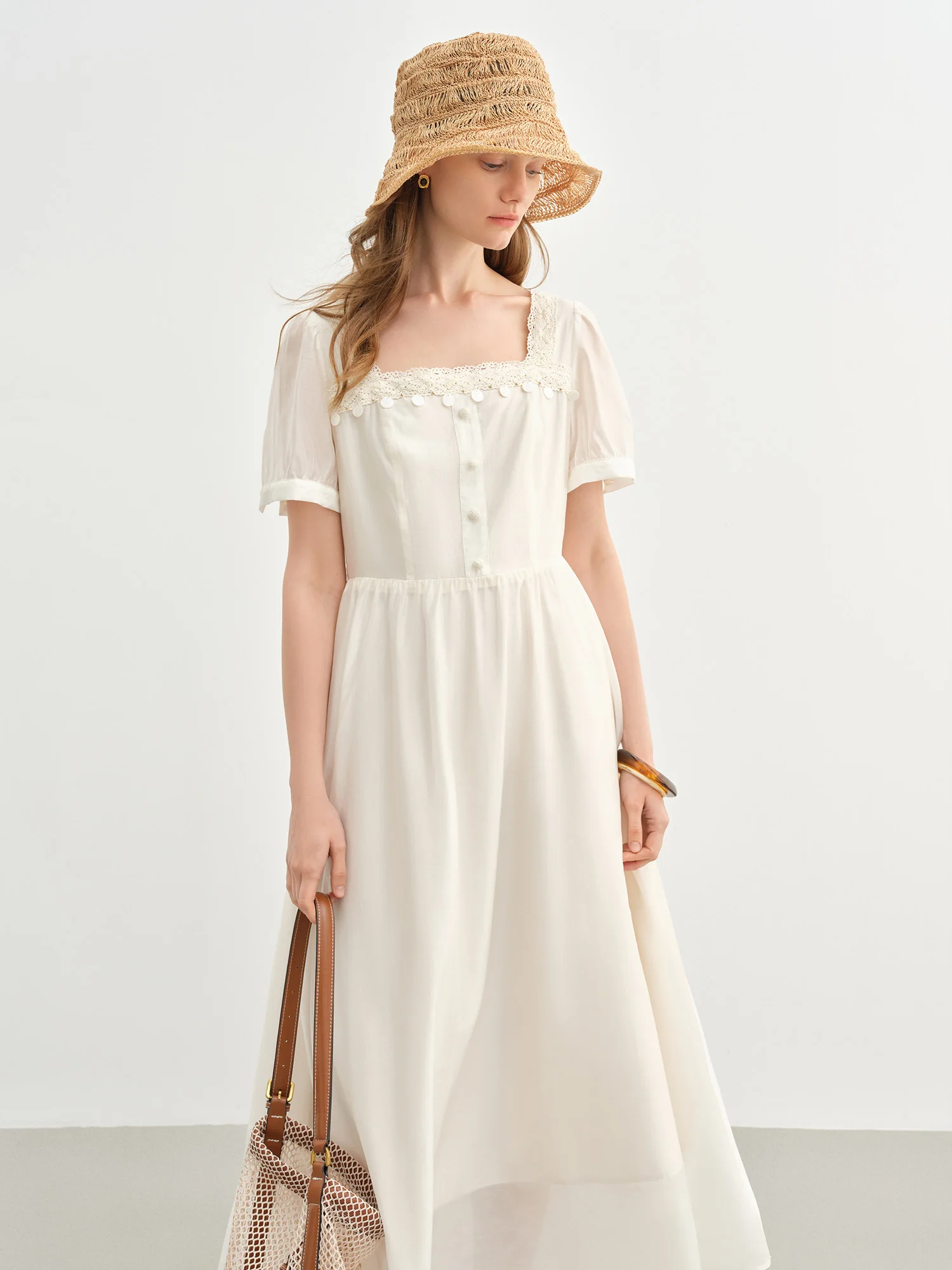 DUSHU Holiday Wave Playful Skirt Summer Travel Midi-length Dresses Lace Ribbon Square Neck Dress 25DS82742 DUSHU Holiday Wave Playful Skirt Summer Travel Midi-length Dresses Lace Ribbon Square Neck Dress 25DS82742