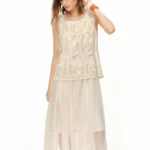 DUSHU 2026 Summer Women’s Heavy Embroidered Lace Vacation Dress, Romantic Openwork Festival Maxi for Coquette & Boho Art Style
