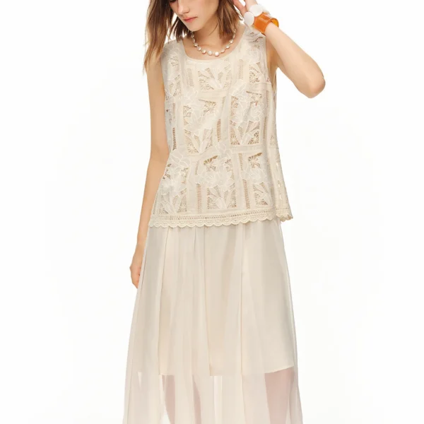 DUSHU 2026 Summer Women’s Heavy Embroidered Lace Vacation Dress, Romantic Openwork Festival Maxi for Coquette & Boho Art Style