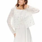 DUSHU 2026 Summer Lace V-Neck Tie Cardigan Thin Loose Cover Up Elegant Breathable Casual Blouse for Women Daily Wear