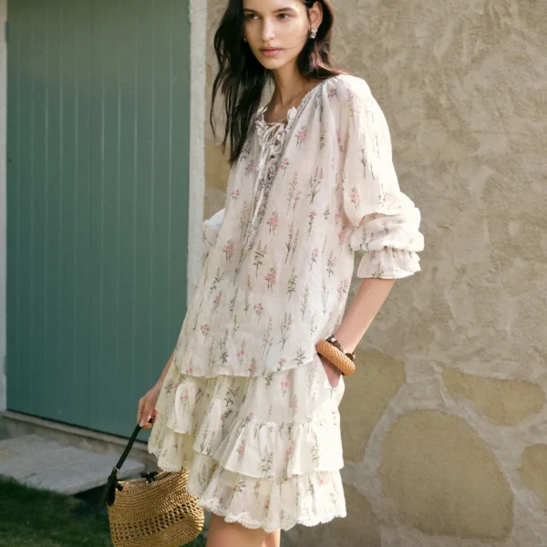 DUSHU 【Breathable Series】Summer Women’s Linen Shirt Skirt Set Relaxed Fit Effortless Style Vacation Summer Getaways