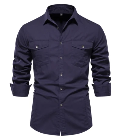 AIOPESON 2023 New Autumn Military Style 100% Cotton Pocket Shirt for Men Solid Color Slim Casual Men Shirts Long Sleeve 1